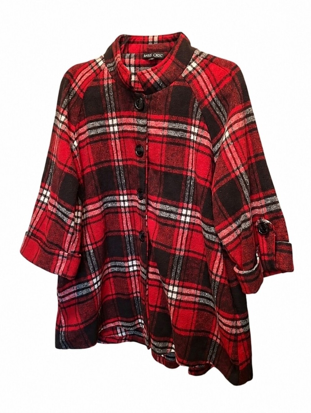 Boho Chic New York Red Plaid Relax Fit Shirt Jacket Tunic  Women Size Medium - Picture 3 of 16